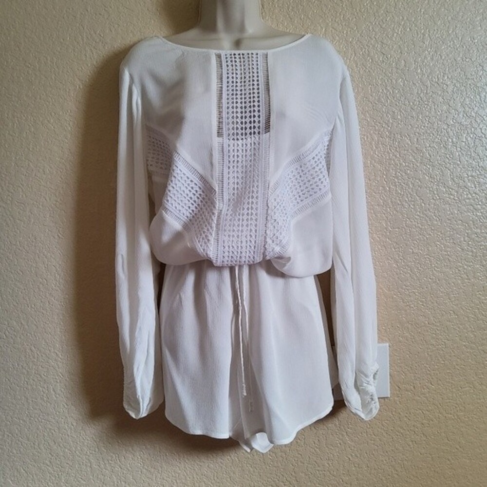 Embroidered Long Sleeve Romper White New